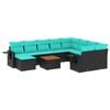 vidaXL Conjunto de sof&aacute; de jardim com 11 pe&ccedil;as e almofadas em rattan sint&eacute;tico preto