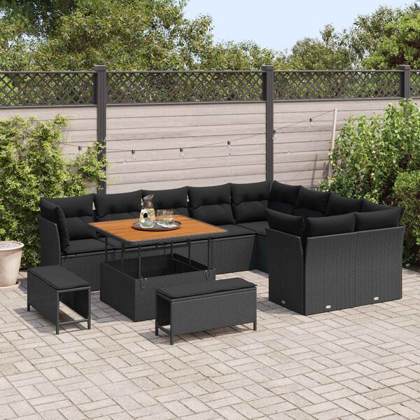 vidaXL Conjunto de Sof&aacute; de Jardim 12 pcs Preto vime PE