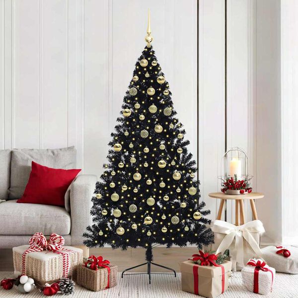 vidaXL &Aacute;rvore de Natal Artificial Pr&eacute;-iluminada Preto 180 cm PVC