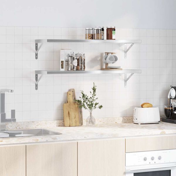 vidaXL Prateleiras de parede 2 pcs 100x30 cm a&ccedil;o inoxid&aacute;vel prateado