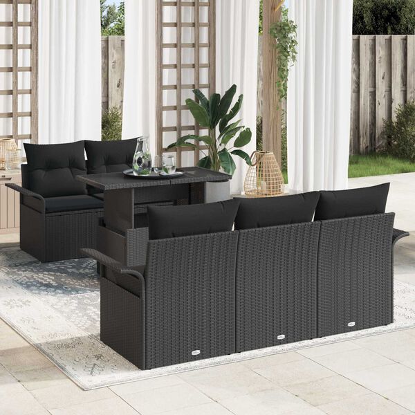 vidaXL Conjunto de Sof&aacute; de Jardim 6 pcs Preto Rattan de Polipropileno