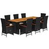 vidaXL 9 pcs conjunto de jantar p/ jardim c/ almofad&otilde;es vime PE preto