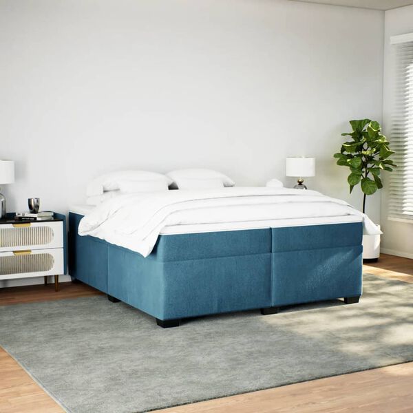 vidaXL Cama com molas/colch&atilde;o 200x200 cm veludo azul-escuro