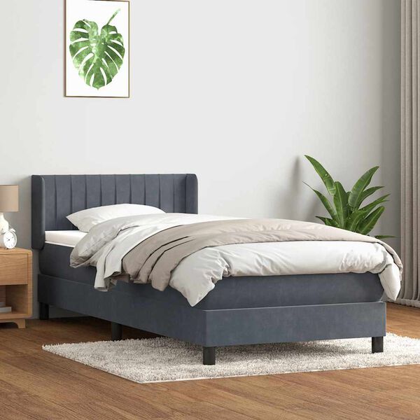 vidaXL Cama com molas/colch&atilde;o 90x220 cm veludo cinzento-escuro