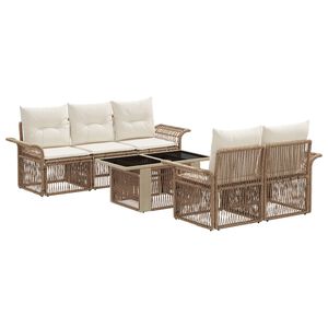 vidaXL Conjunto de Sof&aacute; de Jardim 6 unid. Bege e Branco Creme vime PE
