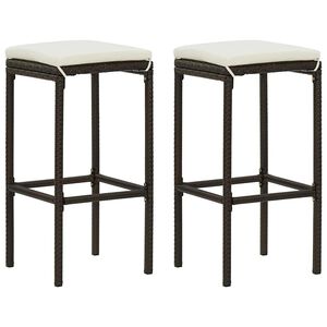 vidaXL Bancos de bar com almofad&otilde;es 2 pcs vime PE castanho
