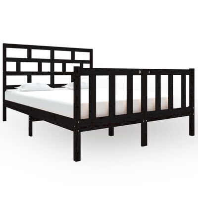 vidaXL Estrutura de cama casal 135x190 cm pinho maciço preto