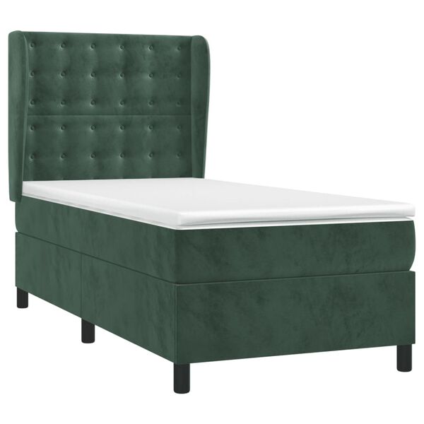 vidaXL Cama com molas/colch&atilde;o 90x200 cm veludo verde-escuro