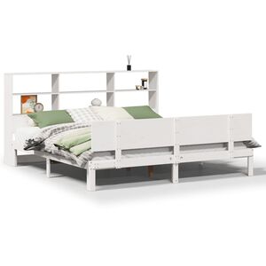 vidaXL Cama com estante sem colch&atilde;o 180x200 cm pinho maci&ccedil;o branco