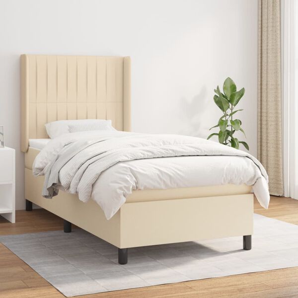 vidaXL Cama com molas/colch&atilde;o 100x200 cm tecido cor creme