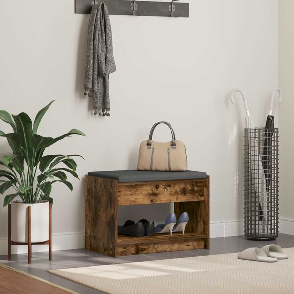 vidaXL Banco de Hall com almofada Carvalho Fumado 63 x 38 x 45 cm
