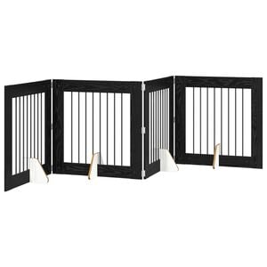 vidaXL Port&atilde;o dobr&aacute;vel para c&atilde;es com suportes 4 pcs Carvalho Preto