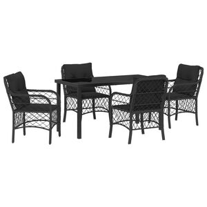 vidaXL Conjunto de Jantar para Jardim com almofada 5 pcs Preto vime PE