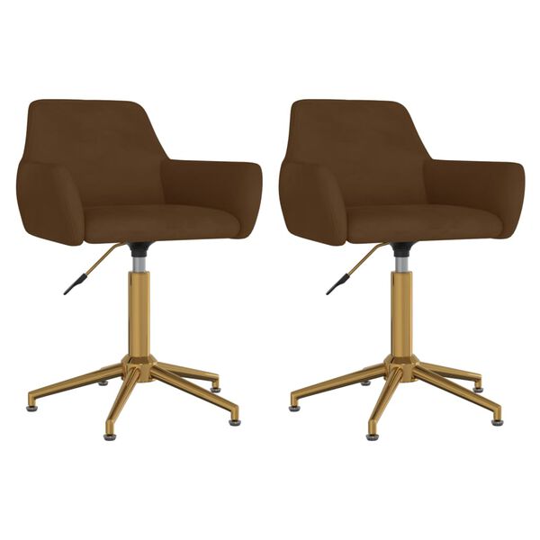 vidaXL Cadeiras de jantar girat&oacute;rias 2 pcs veludo castanho