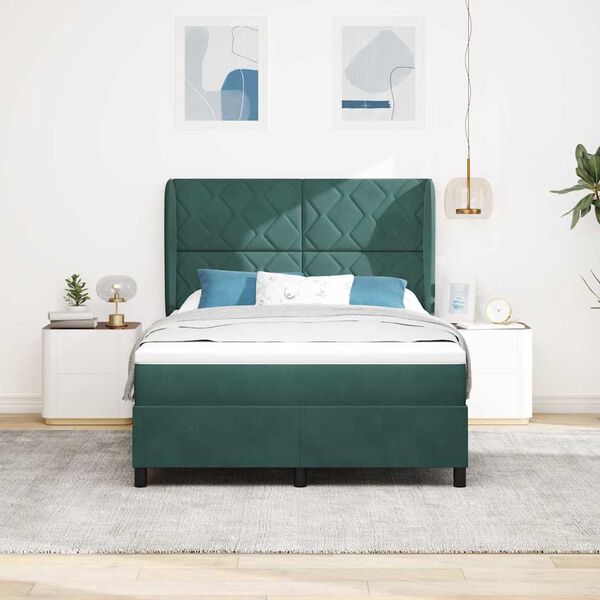 vidaXL Cama Box com colch&atilde;o Verde Escuro 190 x 140 cm Poli&eacute;ster