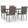 vidaXL 5 pcs conjunto de jantar p/ jardim vime PE cinzento