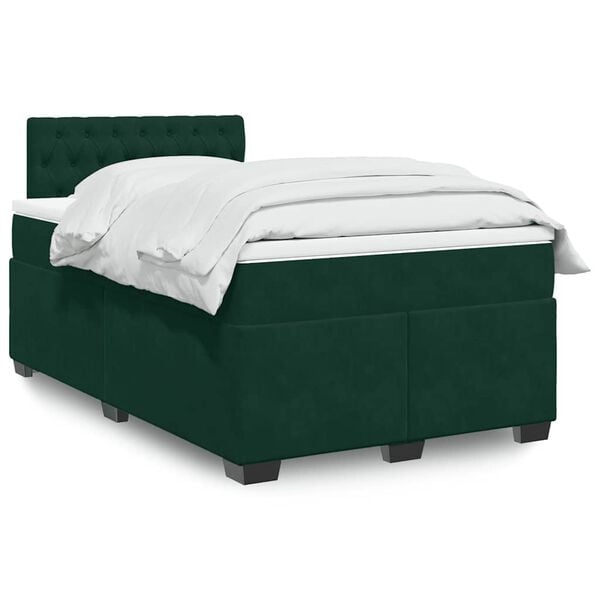 vidaXL Cama boxspring com colch&atilde;o 120x200 cm veludo verde-escuro