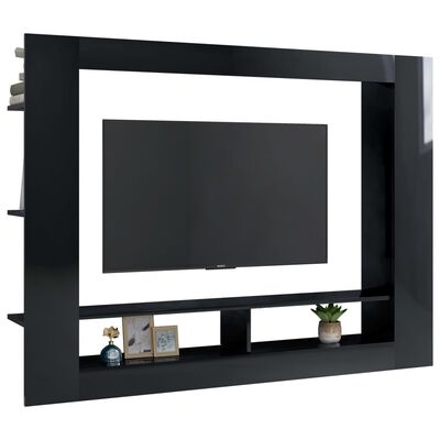 vidaXL Móvel de TV 152x22x113 cm contraplacado preto brilhante