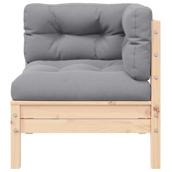 vidaXL 3 pcs conj. lounge jardim c/ almofad&otilde;es cinzentos pinho maci&ccedil;o