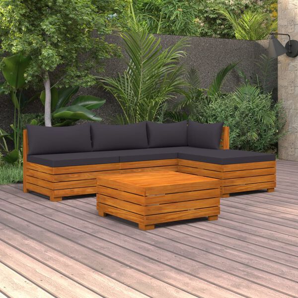 vidaXL 5 pcs conjunto lounge de jardim c/ almofad&otilde;es ac&aacute;cia maci&ccedil;a