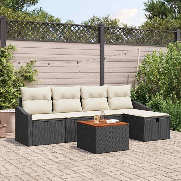 vidaXL Conjunto de Sof&aacute; de Jardim 6 pcs Preto Rattan Sint&eacute;tico