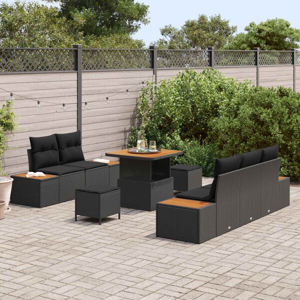 vidaXL Conjunto de Sof&aacute; de Jardim com almofada 8 pcs Preto