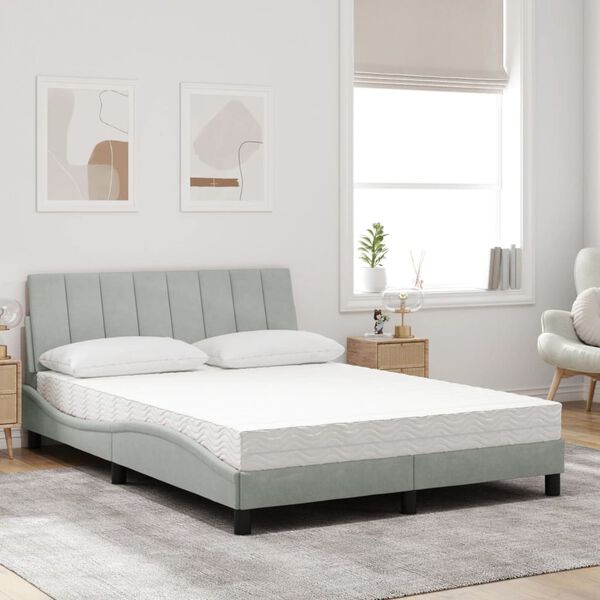 vidaXL Cama com colchão Hanko 140x200 cm veludo cinzento-claro