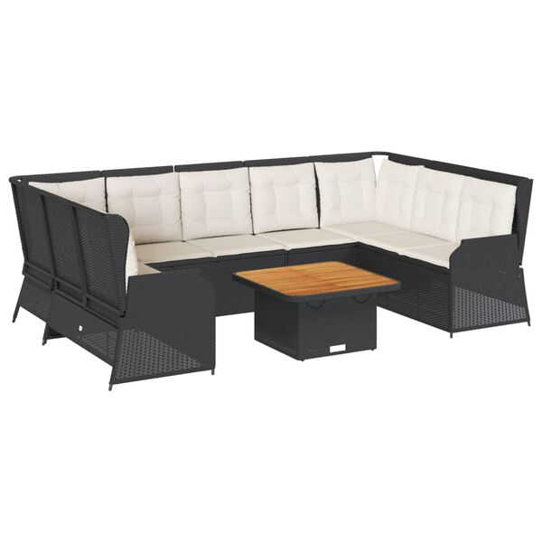 vidaXL 7 pcs conjunto lounge de jardim c/ almofad&otilde;es vime PE preto