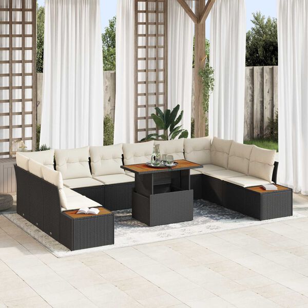 vidaXL Conjunto de Sof&aacute; de Jardim 11 pcs Preto Rattan Sint&eacute;tico