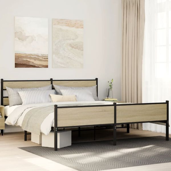 vidaXL Estrutura de cama sem colchão 193x203cm metal carvalho sonoma