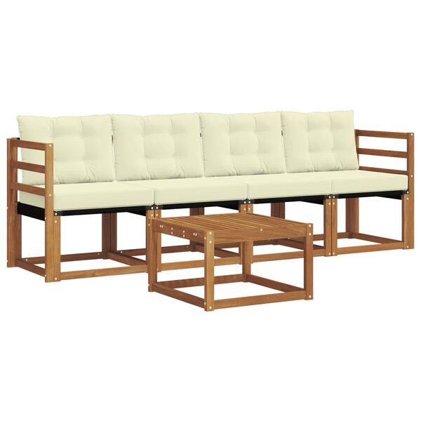 vidaXL Conjunto de Sof&aacute;s para Exterior 5 pcs Natural e Creme