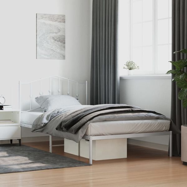 vidaXL Estrutura de cama em metal com cabeceira 107x203 cm branco