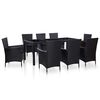 vidaXL Conjunto de jantar para exterior 9 pcs vime PE preto