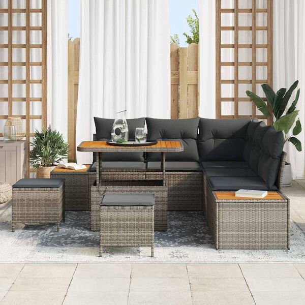 vidaXL Conjunto de Sof&aacute; de Jardim 8 pcs Cinzeto Rattan Sint&eacute;tico