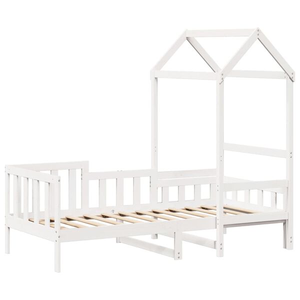 vidaXL Sof&aacute;-cama c/ telhado 90x190 cm madeira de pinho maci&ccedil;a branco