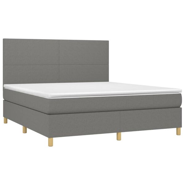 vidaXL Cama box spring c/ colch&atilde;o e LED 180x200 cm tecido cinza-escuro
