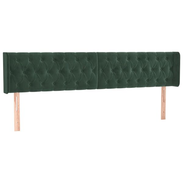 vidaXL Cabeceira cama c/ luzes LED veludo 203x16x78/88 cm verde-escuro