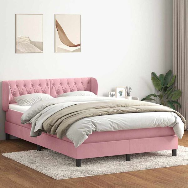 vidaXL Cama box spring com colch&atilde;o 160x210 cm veludo rosa