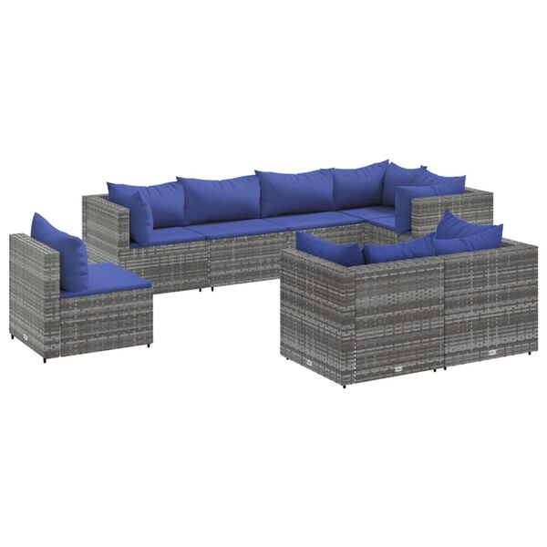 vidaXL 8 pcs conjunto lounge de jardim c/ almofad&otilde;es vime PE cinzento