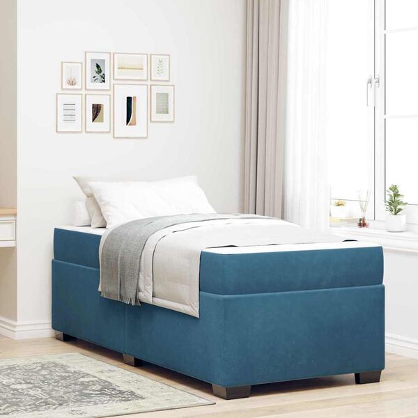vidaXL Estrutura da Cama com colch&atilde;o Azul Escuro 90 x 190 cm tecido