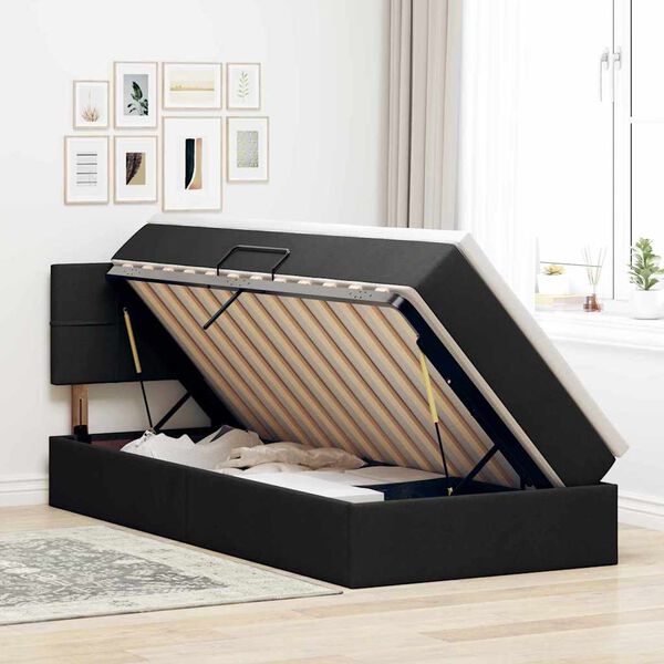 vidaXL Cama com arruma&ccedil;&atilde;o e colch&atilde;o com colch&atilde;o Preto 90 x 190 cm