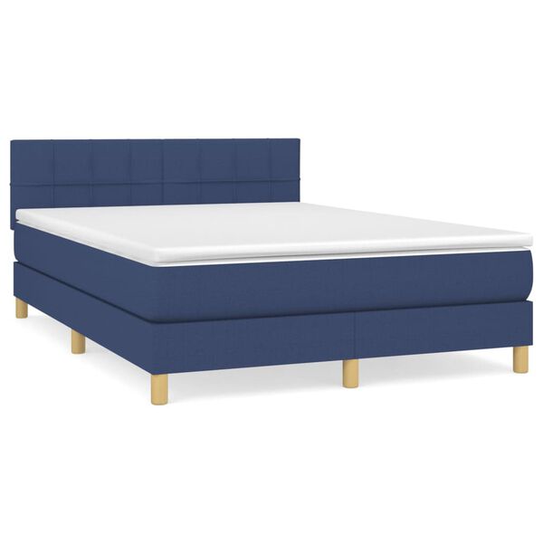 vidaXL Cama com molas/colch&atilde;o 140x190 cm tecido azul