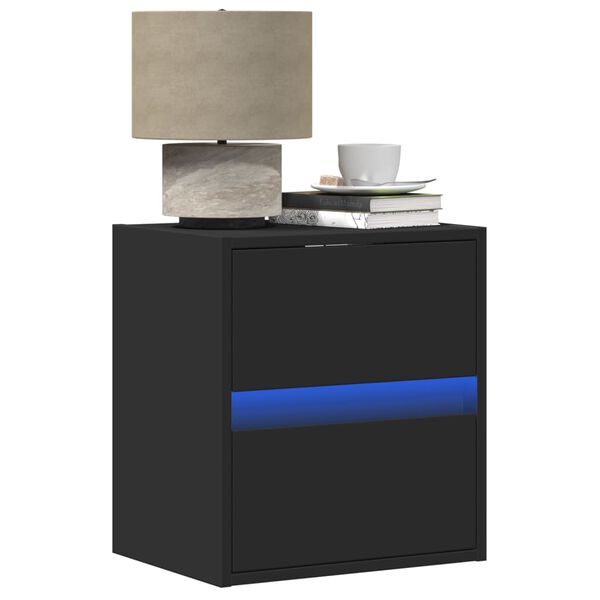 vidaXL Mesa de cabeceira de parede com luzes LED preto