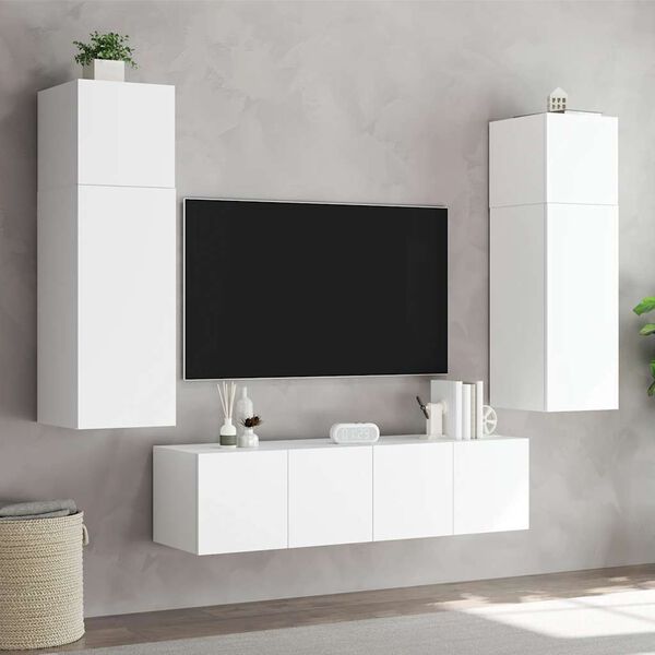 vidaXL M&oacute;veis de parede p/ TV com luzes LED 2 pcs 80x35x31 cm branco