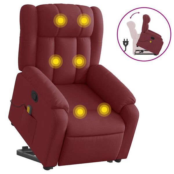 vidaXL Poltrona de massagens reclin. elevatória tecido vermelho tinto