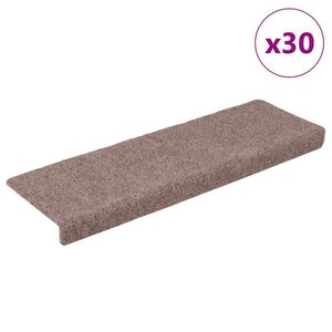 vidaXL Tapetes de escada autoadesivos 30 pe&ccedil;as 65x21x4 cm castanho claro com borda retangular