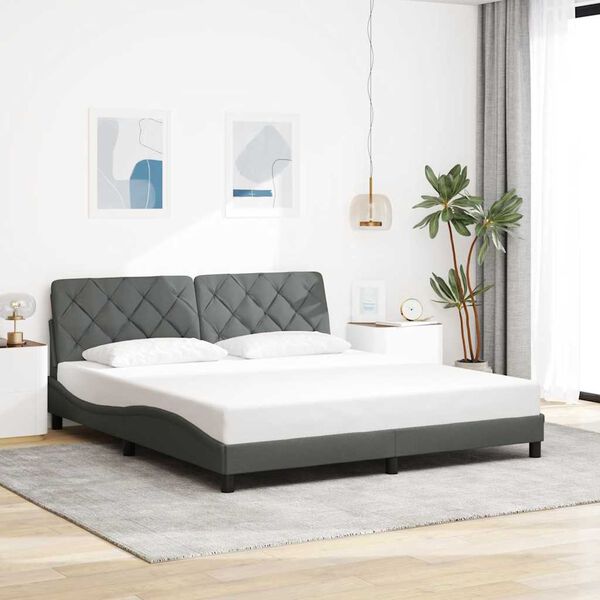 vidaXL Estrutura de cama sem colch&atilde;o 180x200 cm tecido cinzento-escuro