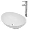 vidaXL Lavat&oacute;rio com torneira misturadora cer&acirc;mica oval branco