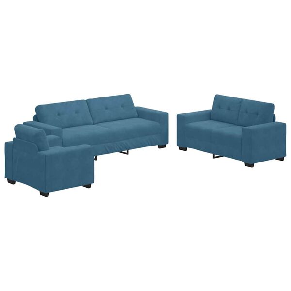 vidaXL Conjunto de Sof&aacute;s 3 pcs Azul 221 x 80 x 80 cm Veludo