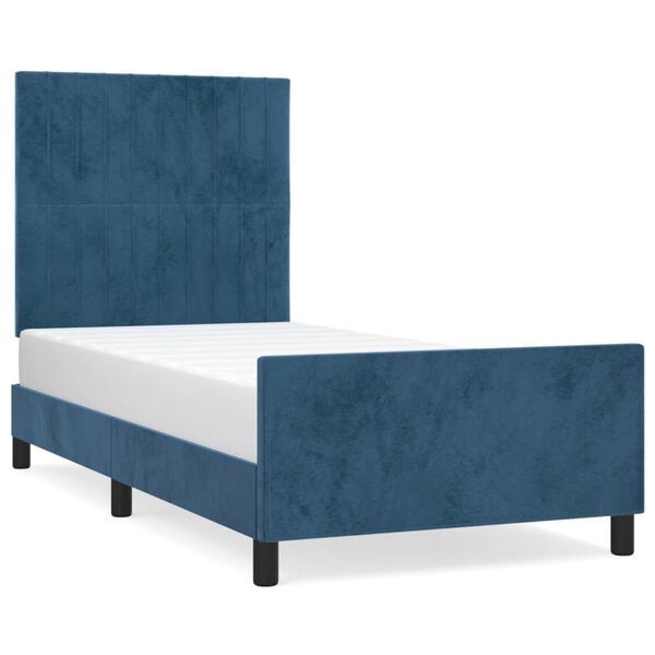 vidaXL Estrutura de cama sem colch&atilde;o 100x200 cm veludo azul-escuro